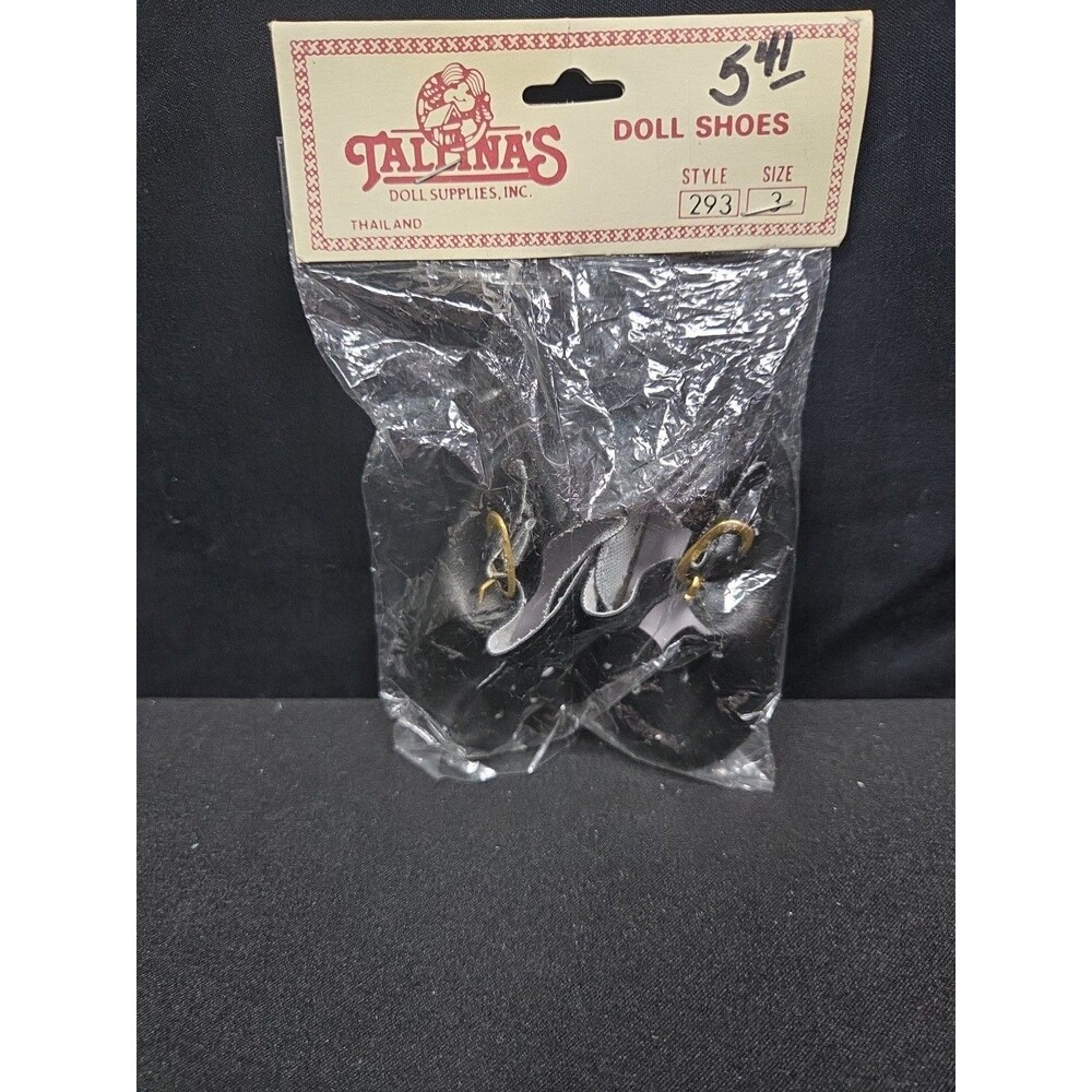 Tallinas Black Ankle Strap w/ Gold Buckle Doll Shoes Style 293 Size 3 New Vintag